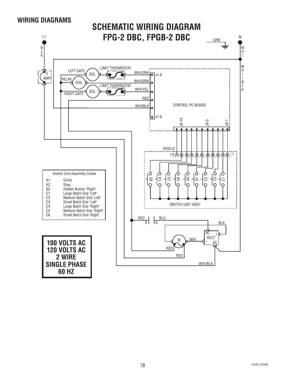 Schematic wiring diagram fpg-2 dbc, fpgb-2 dbc, Wiring diagrams | Bunn G9-2T DBC User Manual | Page 78 / 79