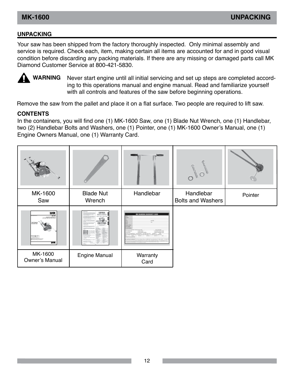 Mk-1600 unpacking | MK Diamond MK-1600 Series User Manual | Page 12 / 44