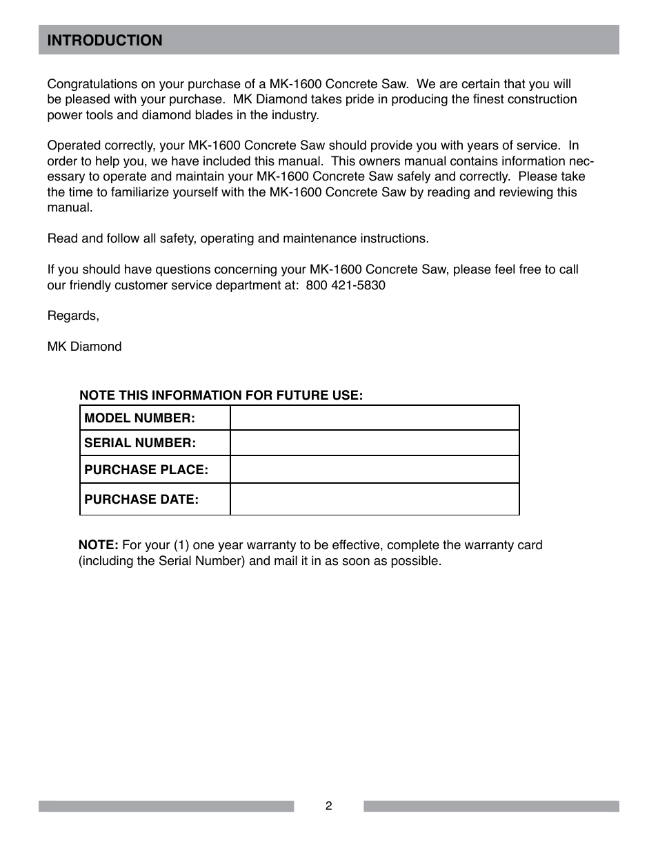 MK Diamond MK-1600 Series User Manual | Page 2 / 44