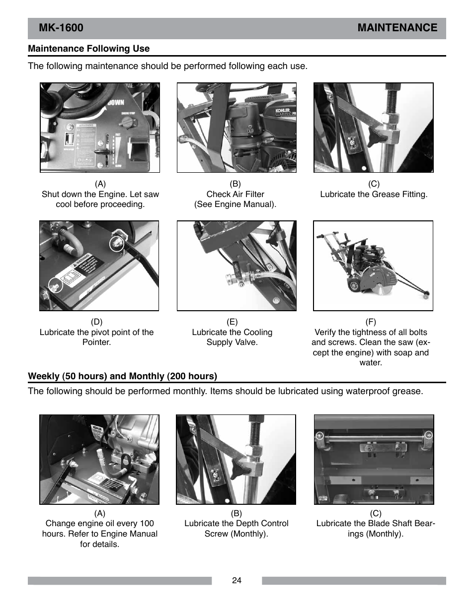 Mk-1600 maintenance | MK Diamond MK-1600 Series User Manual | Page 24 / 44