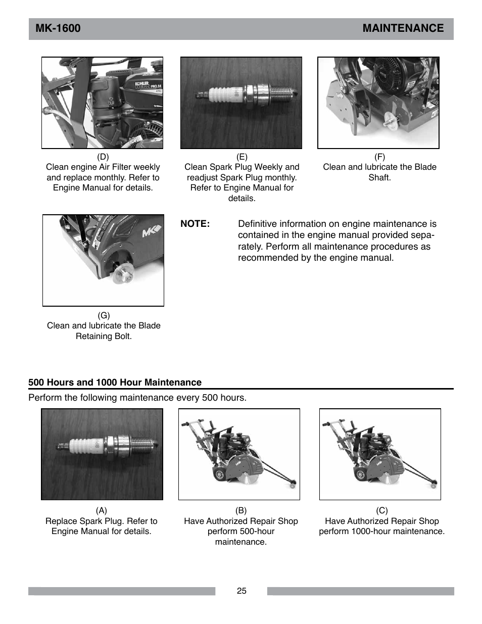 Mk-1600 maintenance | MK Diamond MK-1600 Series User Manual | Page 25 / 44