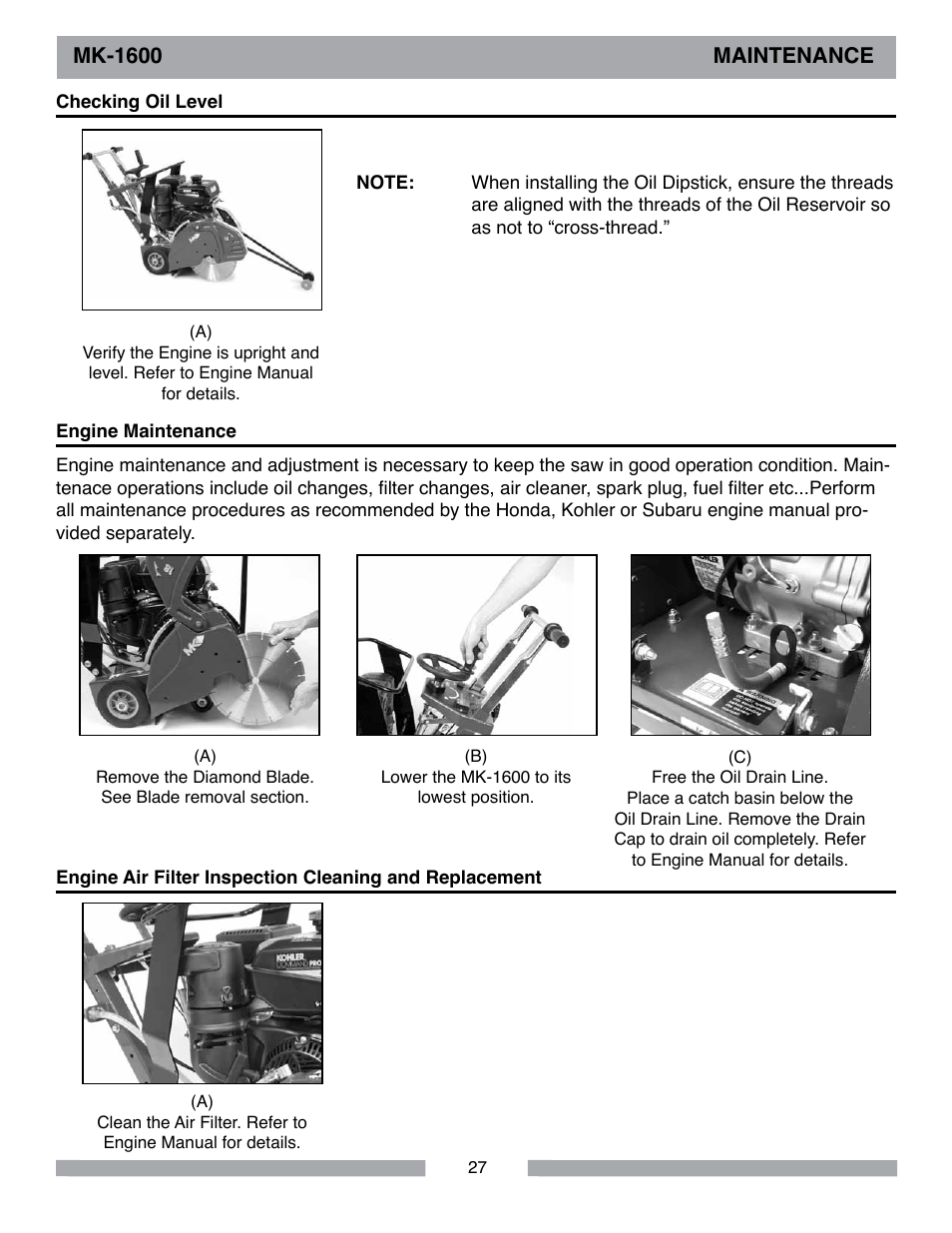 Mk-1600 maintenance | MK Diamond MK-1600 Series User Manual | Page 27 / 44
