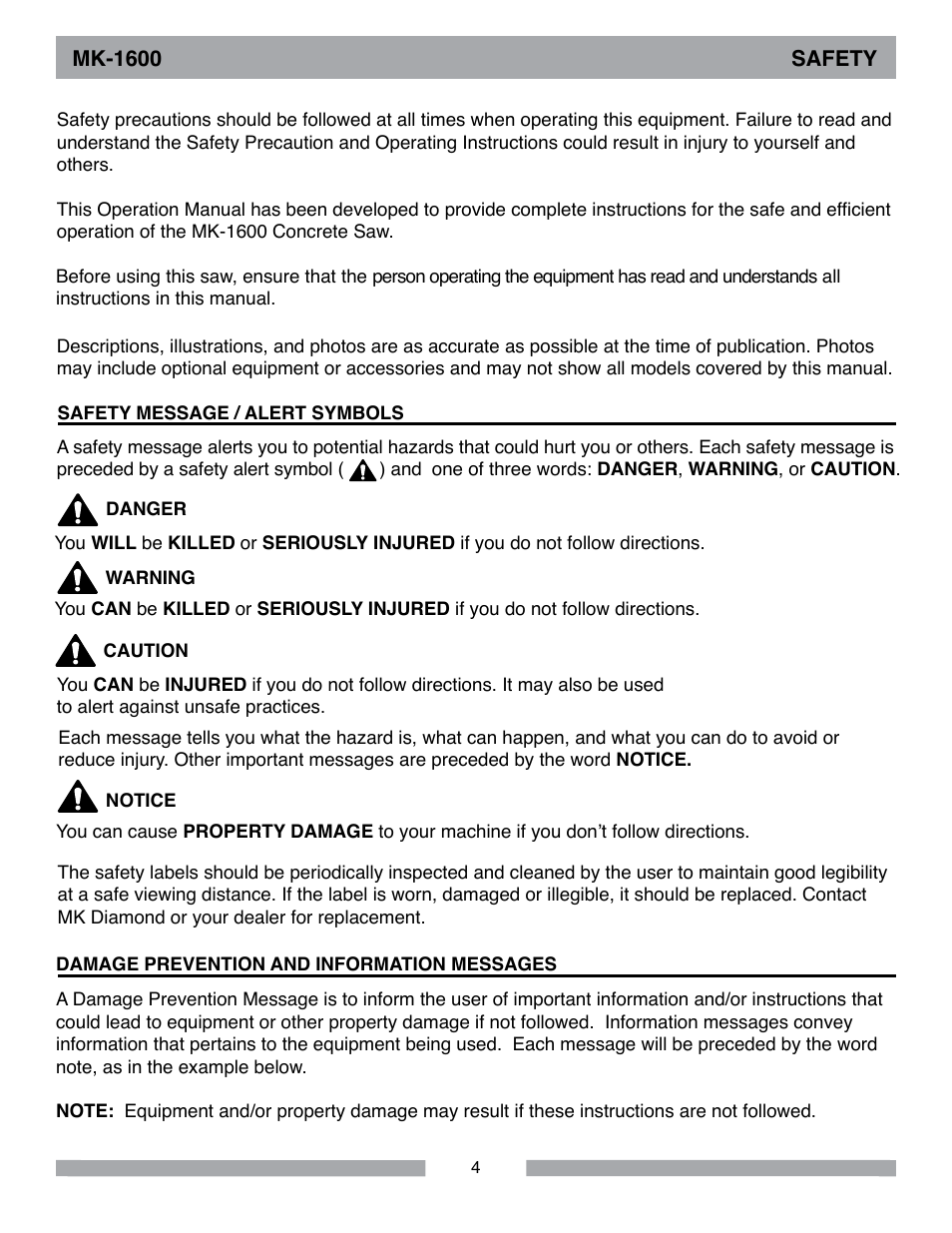 MK Diamond MK-1600 Series User Manual | Page 4 / 44