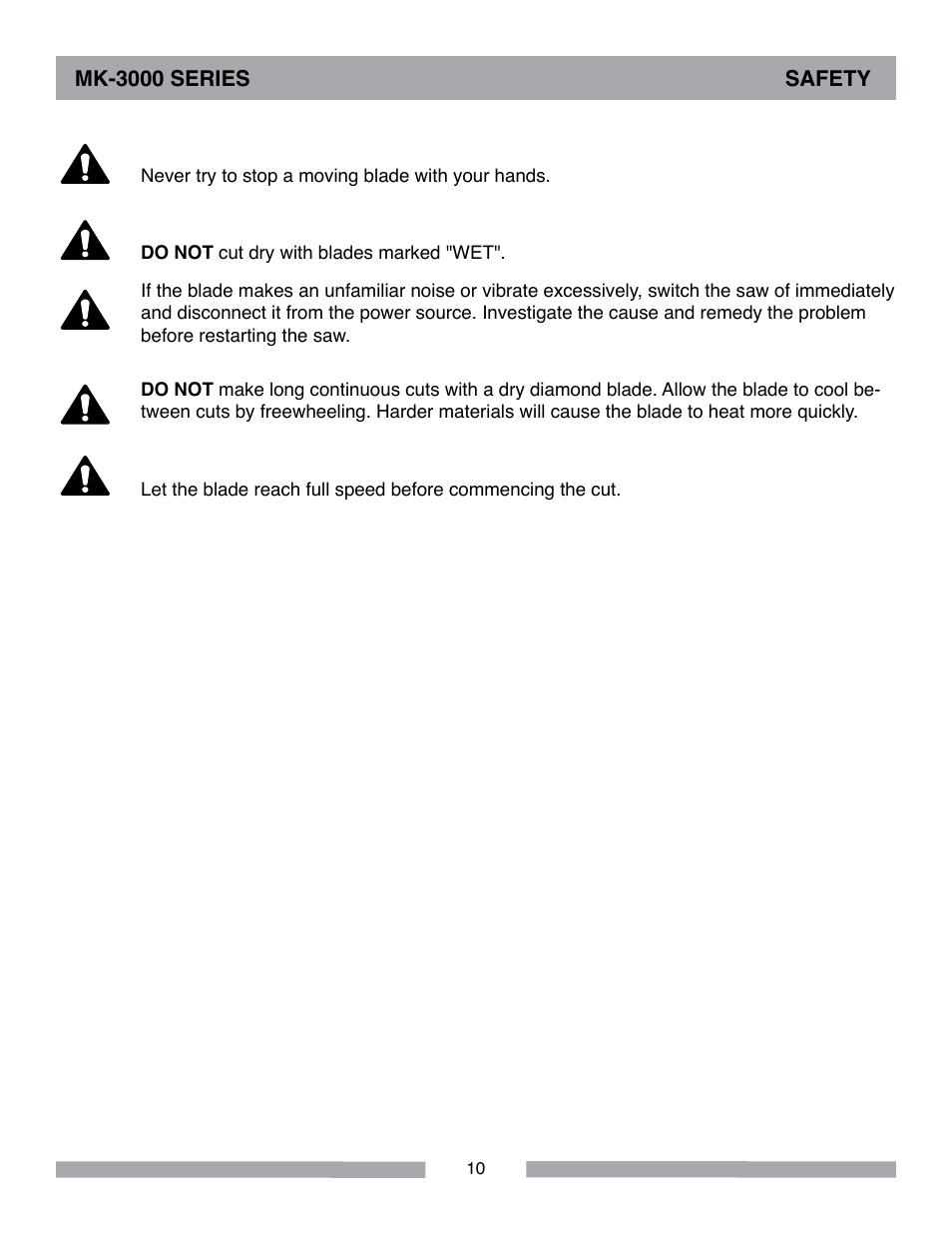 Mk-3000 series safety | MK Diamond MK-3000 Series User Manual | Page 10 / 32