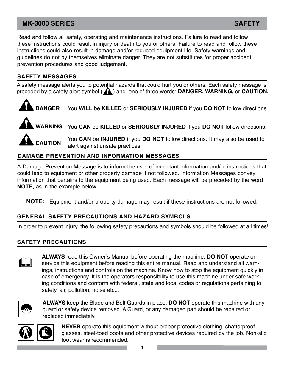 Mk-3000 series safety | MK Diamond MK-3000 Series User Manual | Page 4 / 32