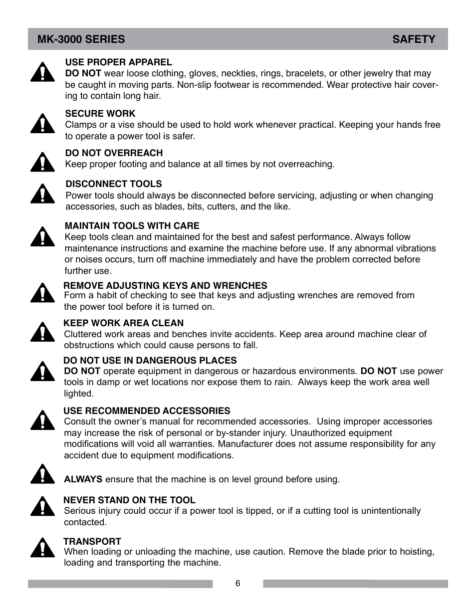 Mk-3000 series safety | MK Diamond MK-3000 Series User Manual | Page 6 / 32