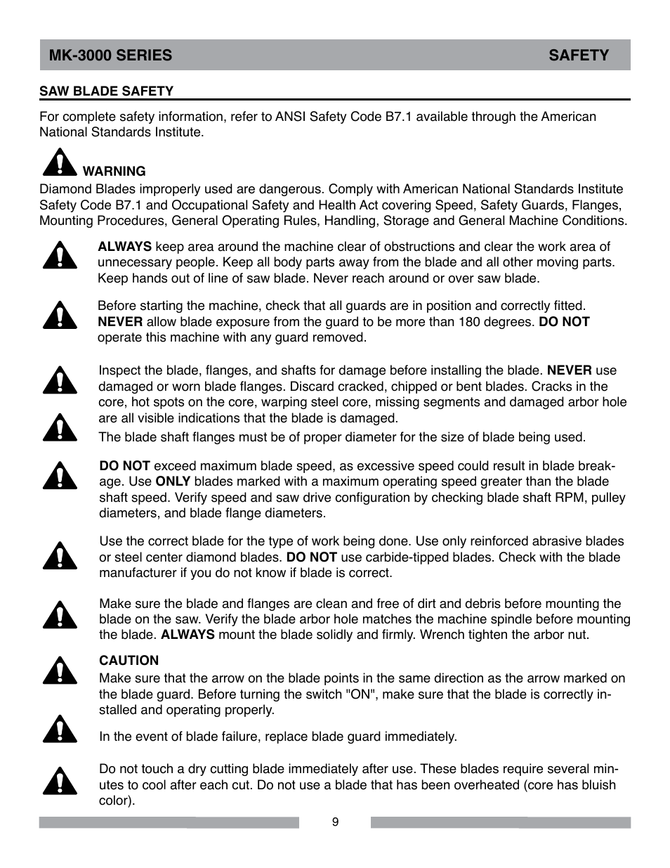 Mk-3000 series safety | MK Diamond MK-3000 Series User Manual | Page 9 / 32