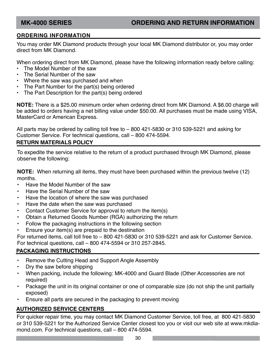 MK Diamond MK-4000 Series User Manual | Page 30 / 32