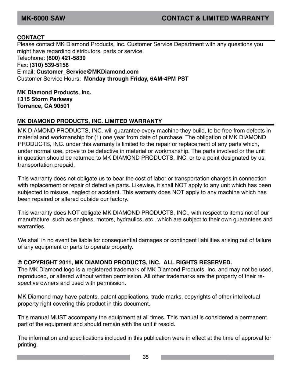 MK Diamond MK-6000 Series User Manual | Page 35 / 36