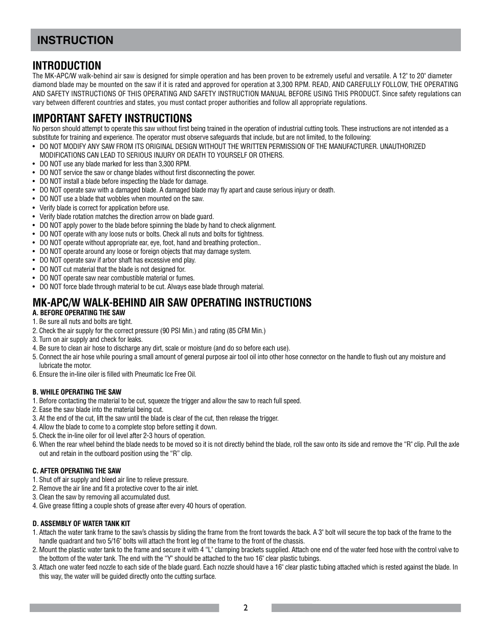 Instruction introduction, Important safety instructions | MK Diamond MK-APC-W User Manual | Page 2 / 4