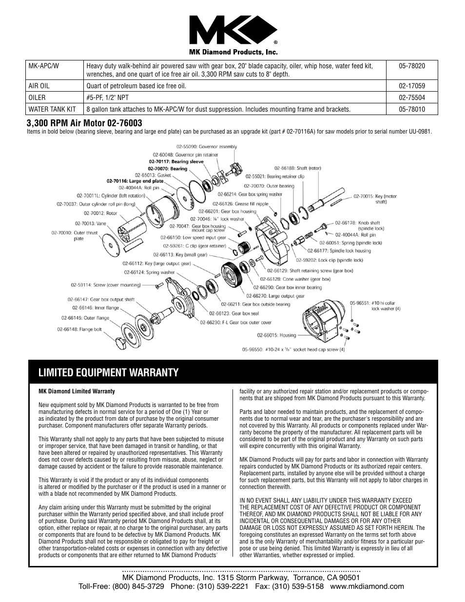 Limited equipment warranty | MK Diamond MK-APC-W User Manual | Page 4 / 4
