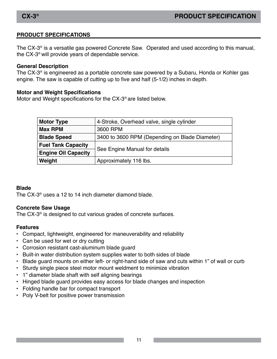 Cx-3, Product specification | MK Diamond CX-3 User Manual | Page 11 / 36