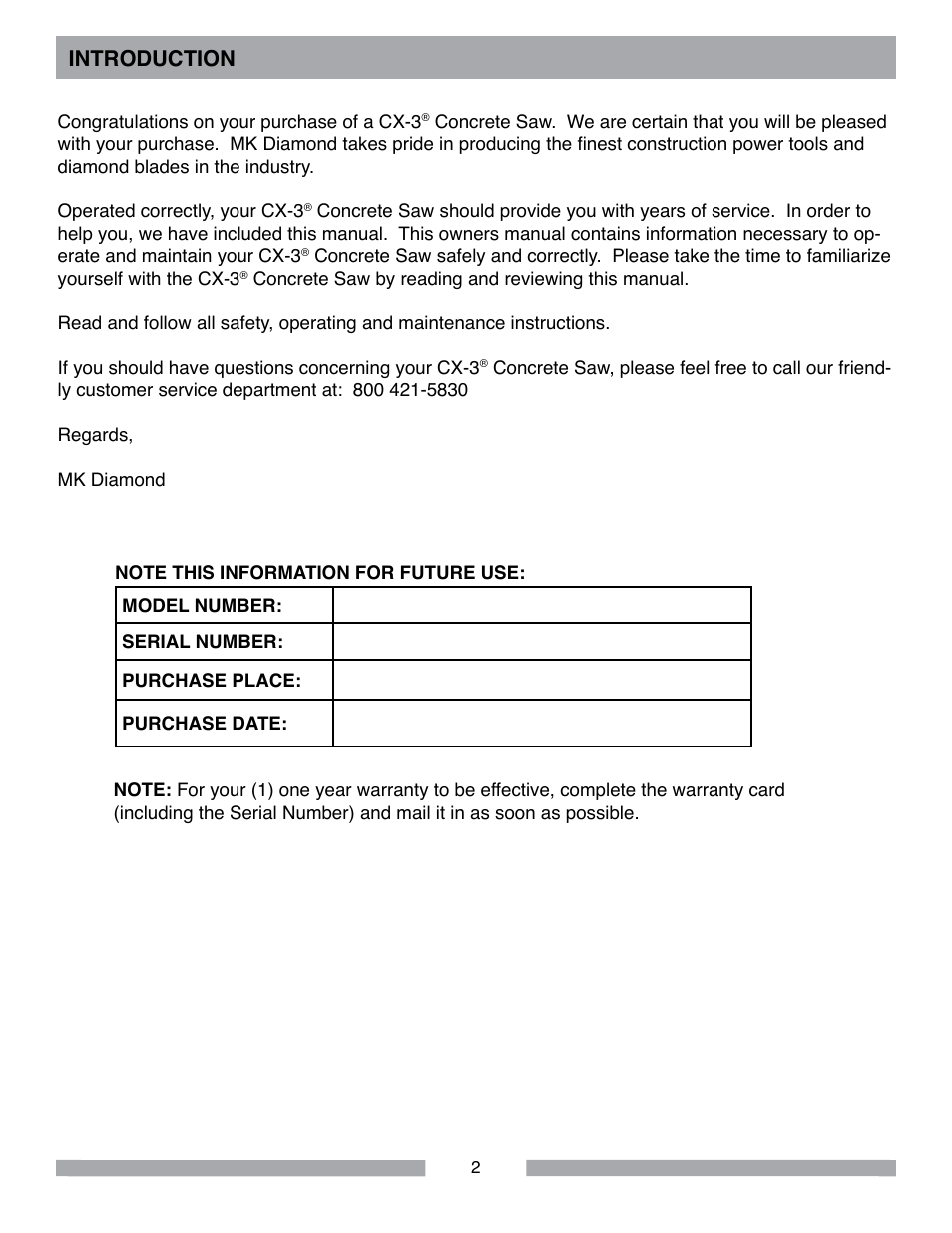 Introduction | MK Diamond CX-3 User Manual | Page 2 / 36