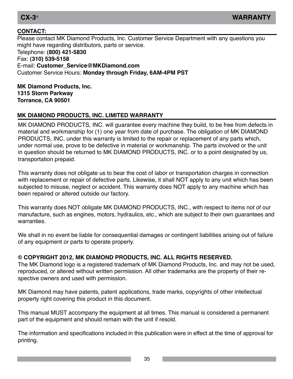 MK Diamond CX-3 User Manual | Page 35 / 36