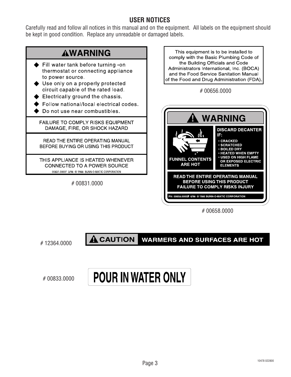 User notices | Bunn CRTF5 User Manual | Page 3 / 32