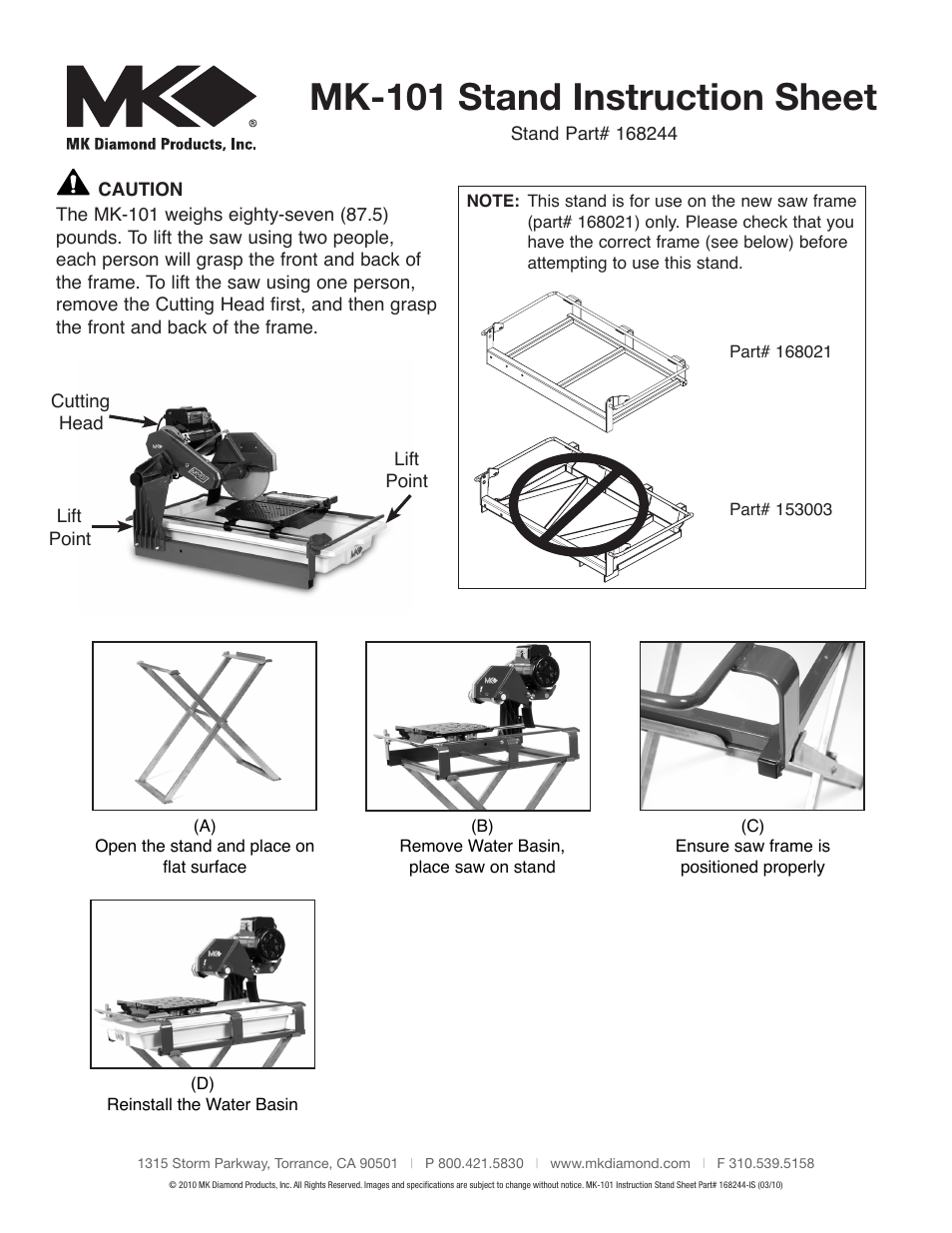 MK Diamond MK-101 Stand User Manual | 1 page