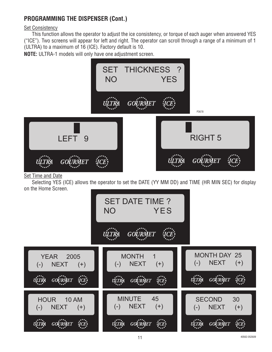 Set thickness ? no yes left 9 right 5, Set date time ? no yes | Bunn ULTRA-1 User Manual | Page 11 / 17