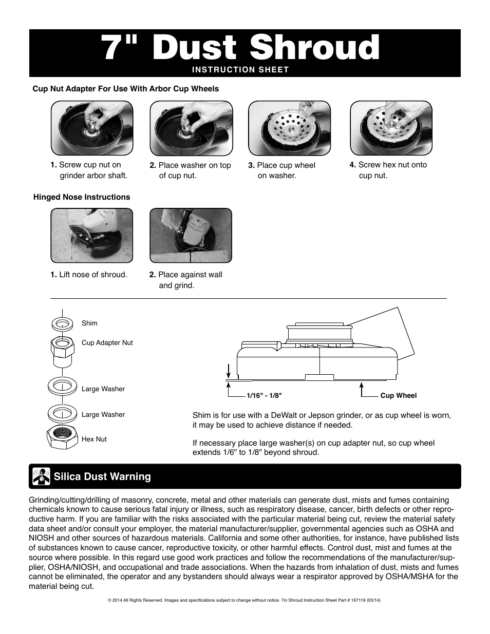 7" dust shroud, Silica dust warning | MK Diamond IXL 7" Dust Shroud User Manual | Page 2 / 2