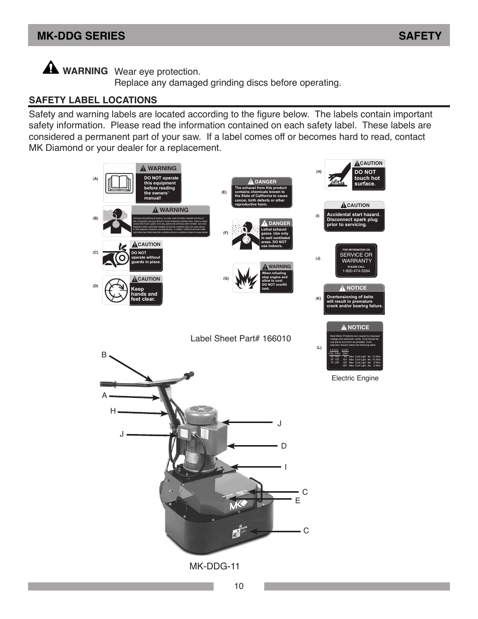 Mk-ddg series safety, Mk-ddg-11, Electric engine | MK Diamond MK-DDG User Manual | Page 10 / 28