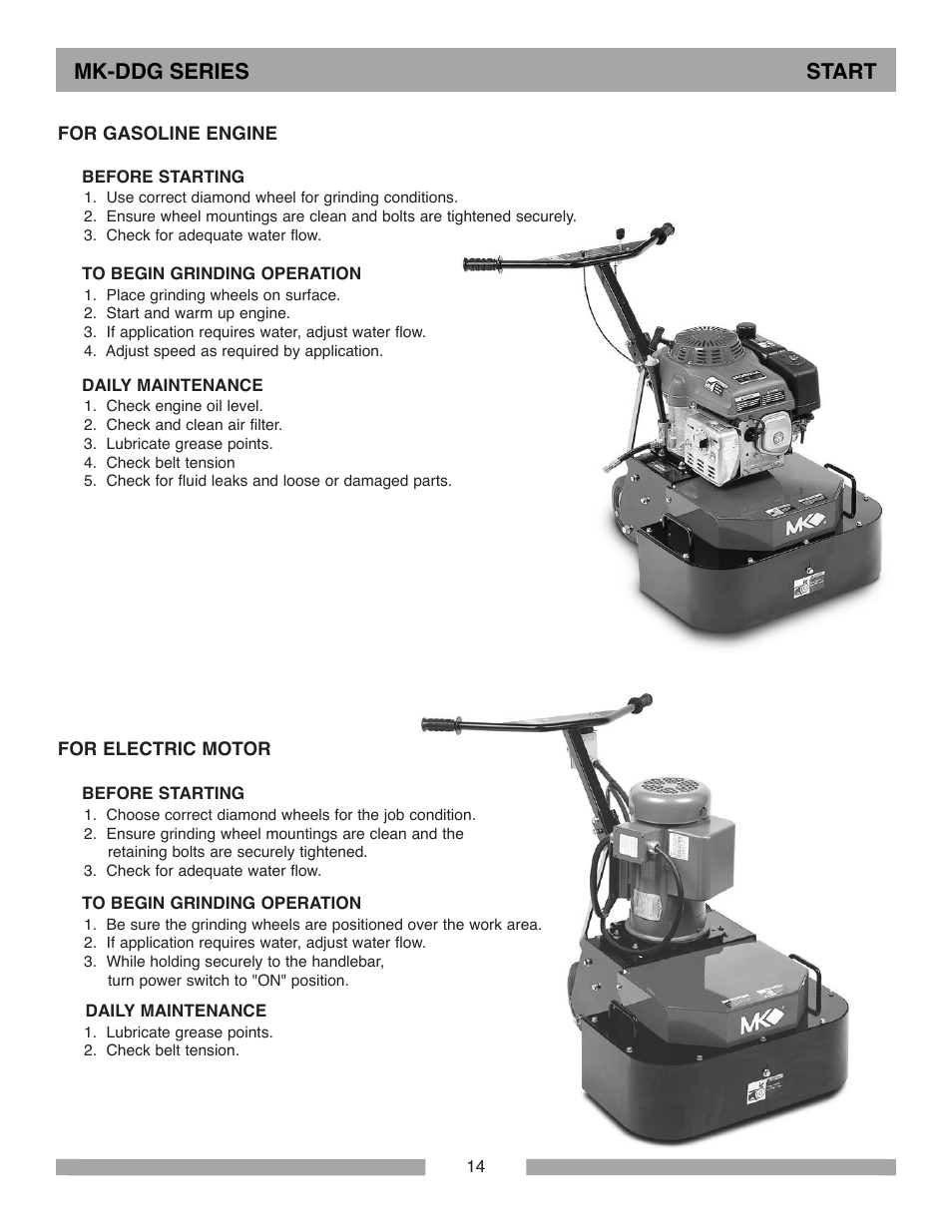 Mk-ddg series start | MK Diamond MK-DDG User Manual | Page 14 / 28
