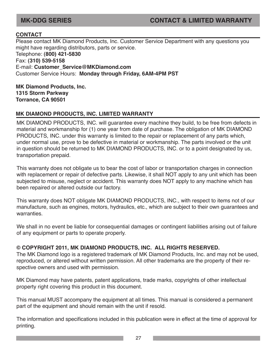 MK Diamond MK-DDG User Manual | Page 27 / 28
