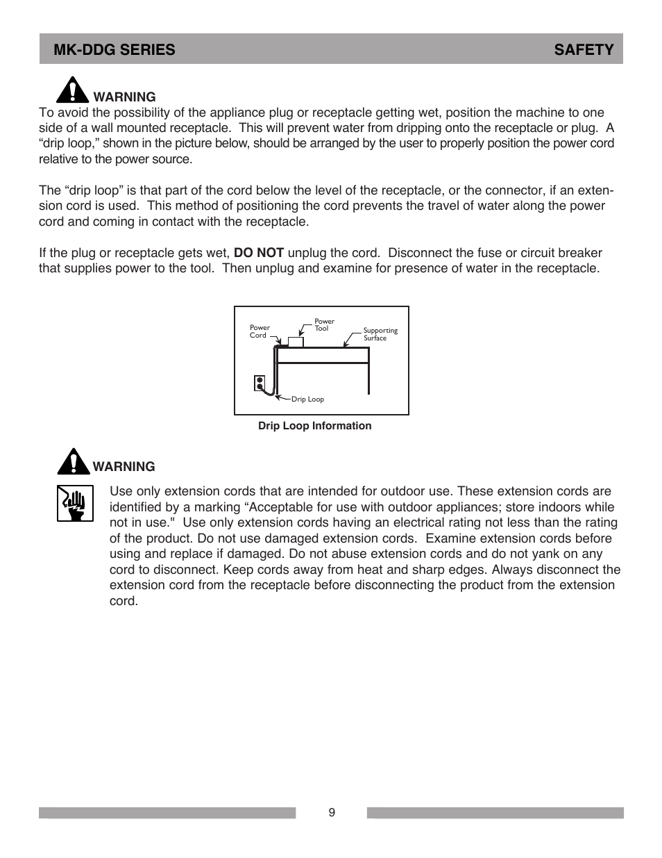 Mk-ddg series safety | MK Diamond MK-DDG User Manual | Page 9 / 28