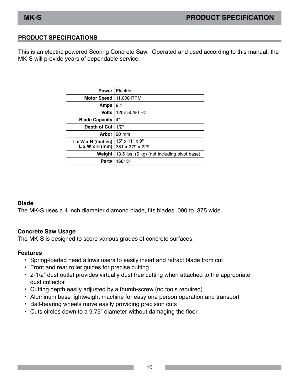 Mk-s product specification | MK Diamond MK-S User Manual | Page 10 / 28