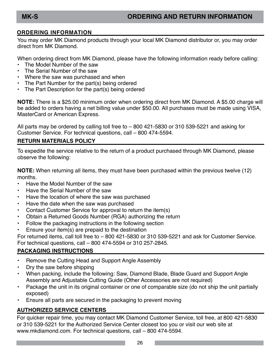 MK Diamond MK-S User Manual | Page 26 / 28