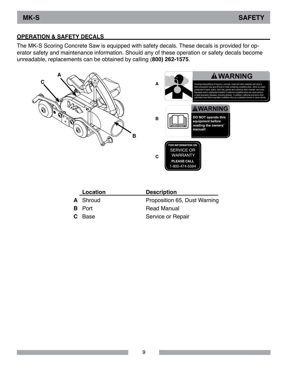Mk-s safety, Warning | MK Diamond MK-S User Manual | Page 9 / 28