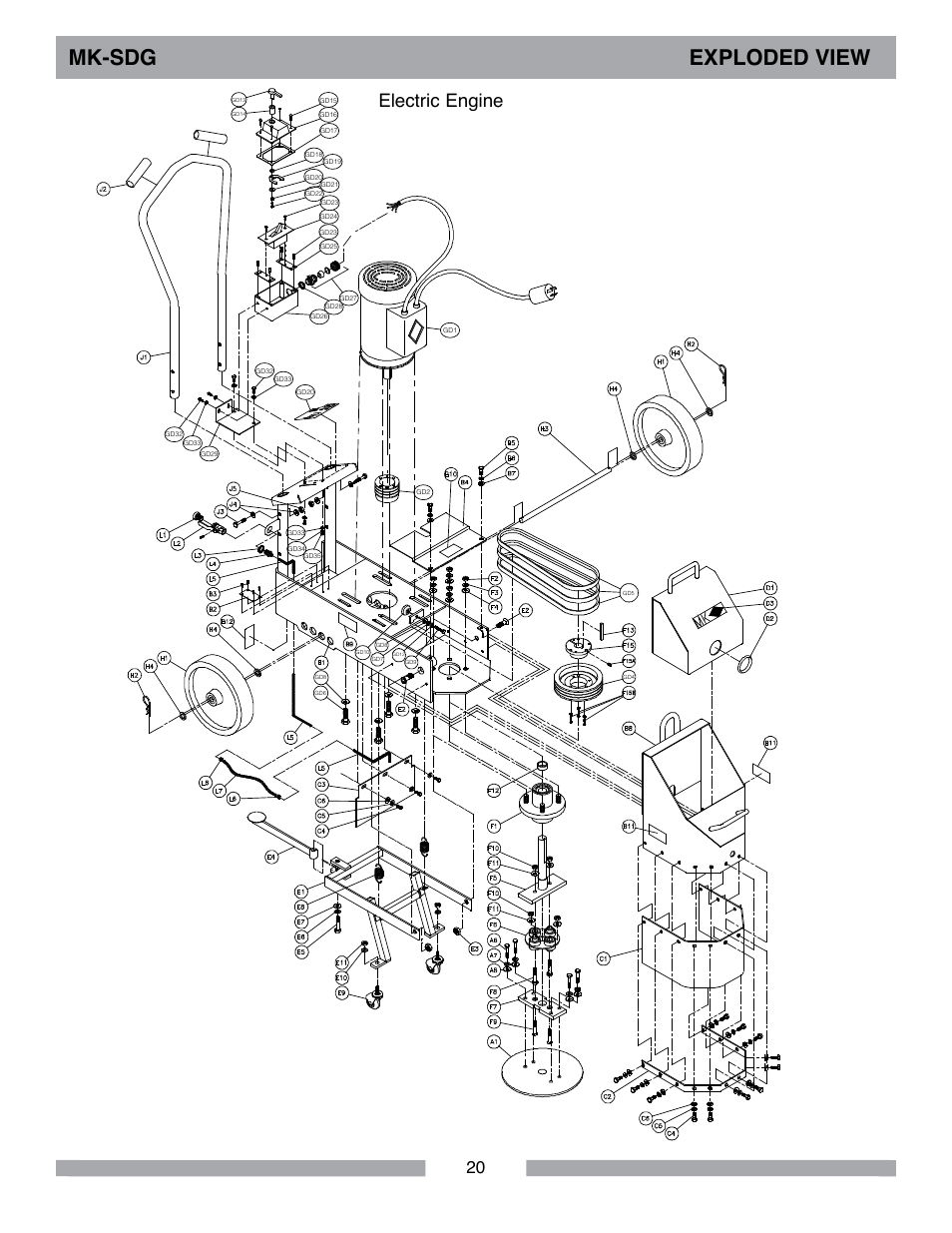 Mk-sdg exploded view, Electric engine | MK Diamond MK-SDG User Manual | Page 20 / 28