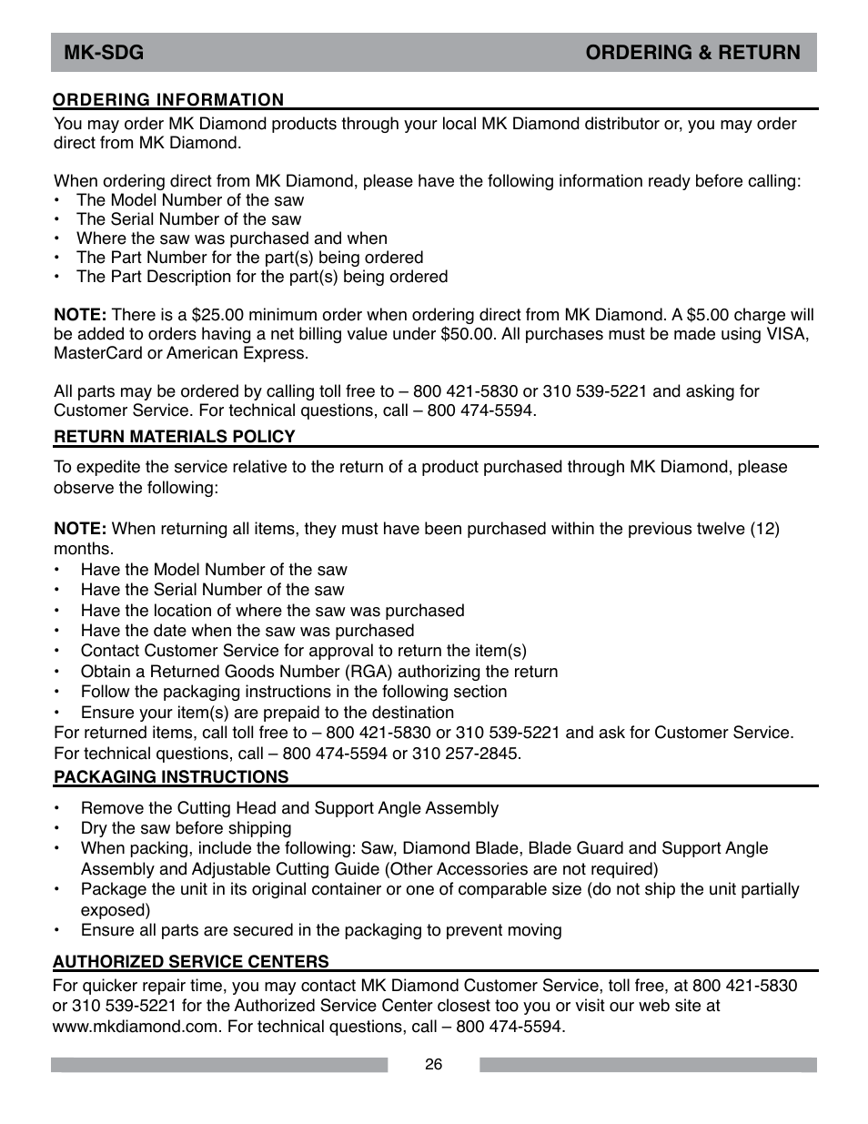MK Diamond MK-SDG User Manual | Page 26 / 28
