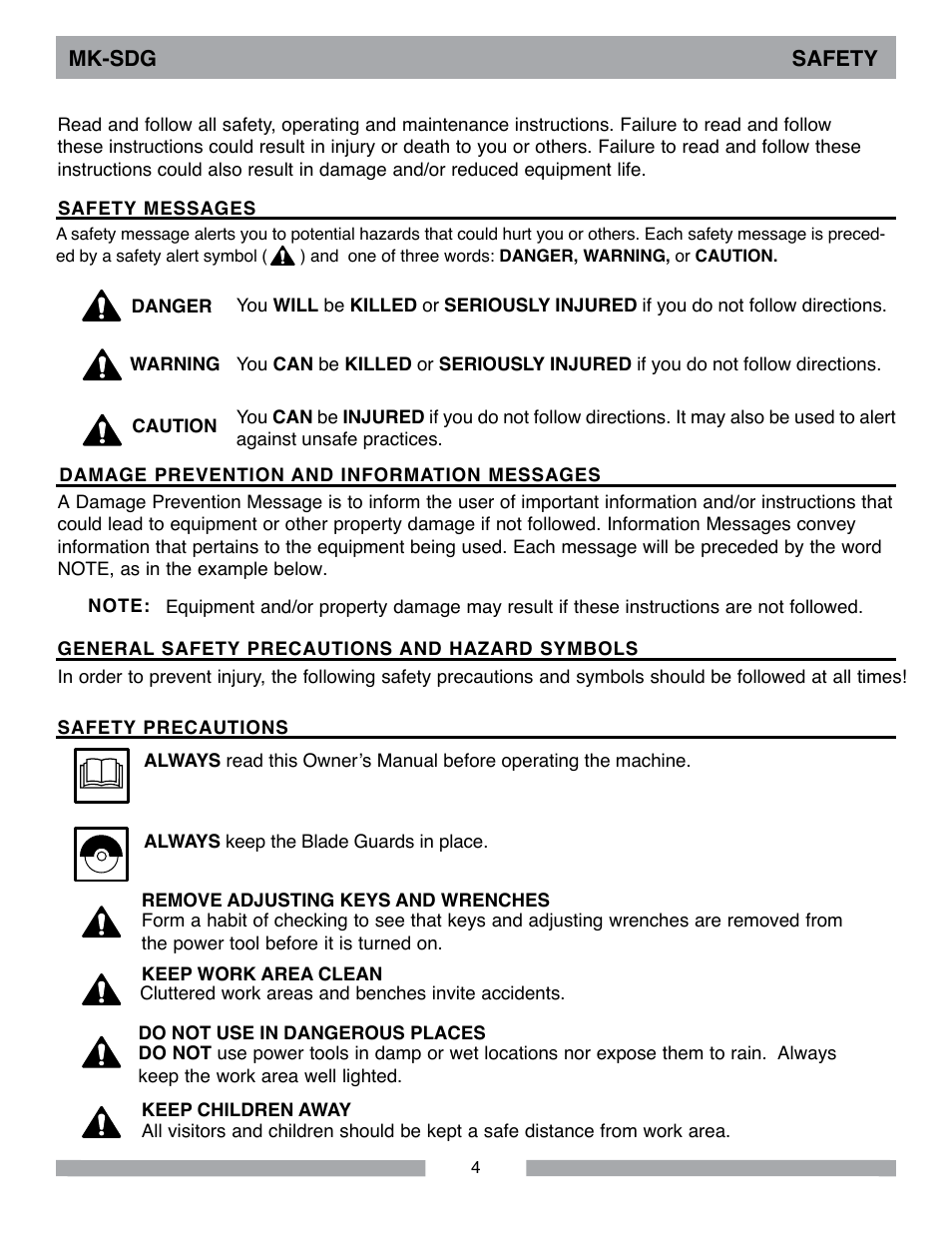 MK Diamond MK-SDG User Manual | Page 4 / 28