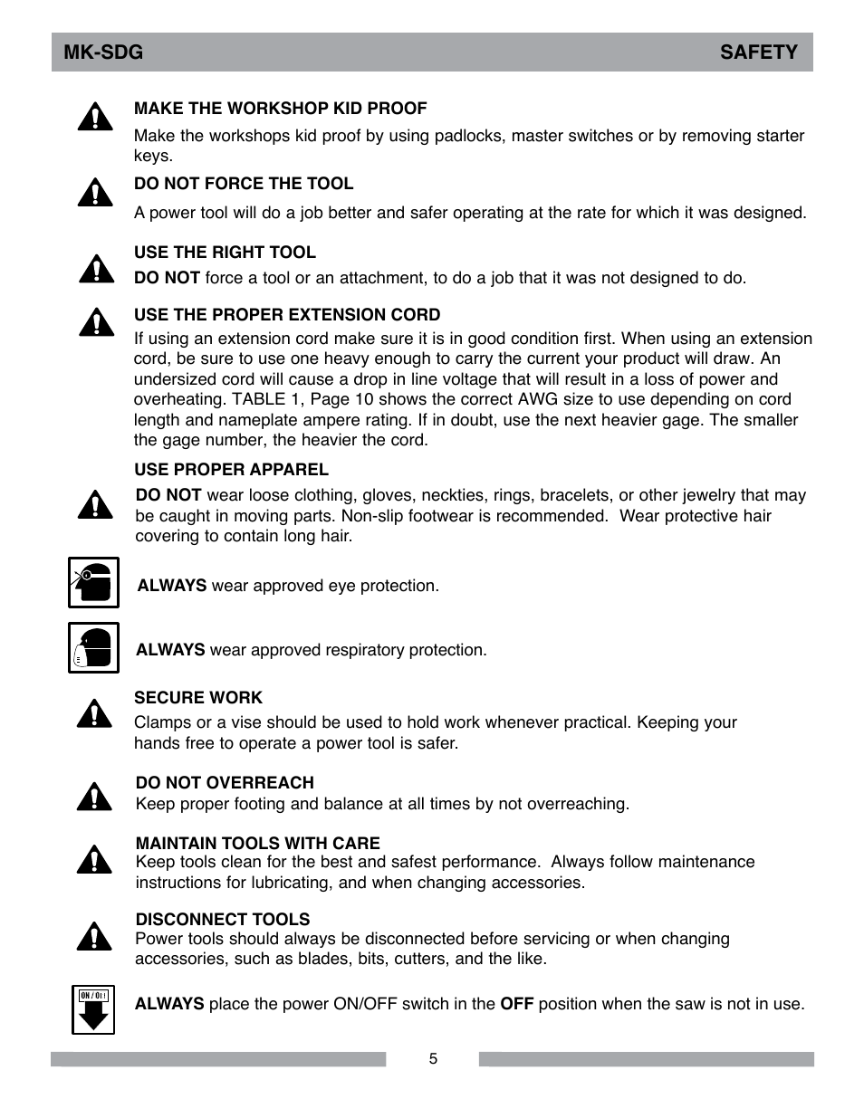 MK Diamond MK-SDG User Manual | Page 5 / 28