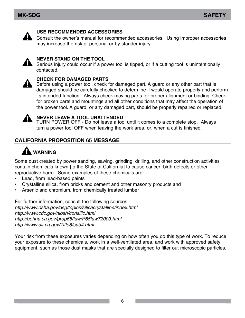 MK Diamond MK-SDG User Manual | Page 6 / 28
