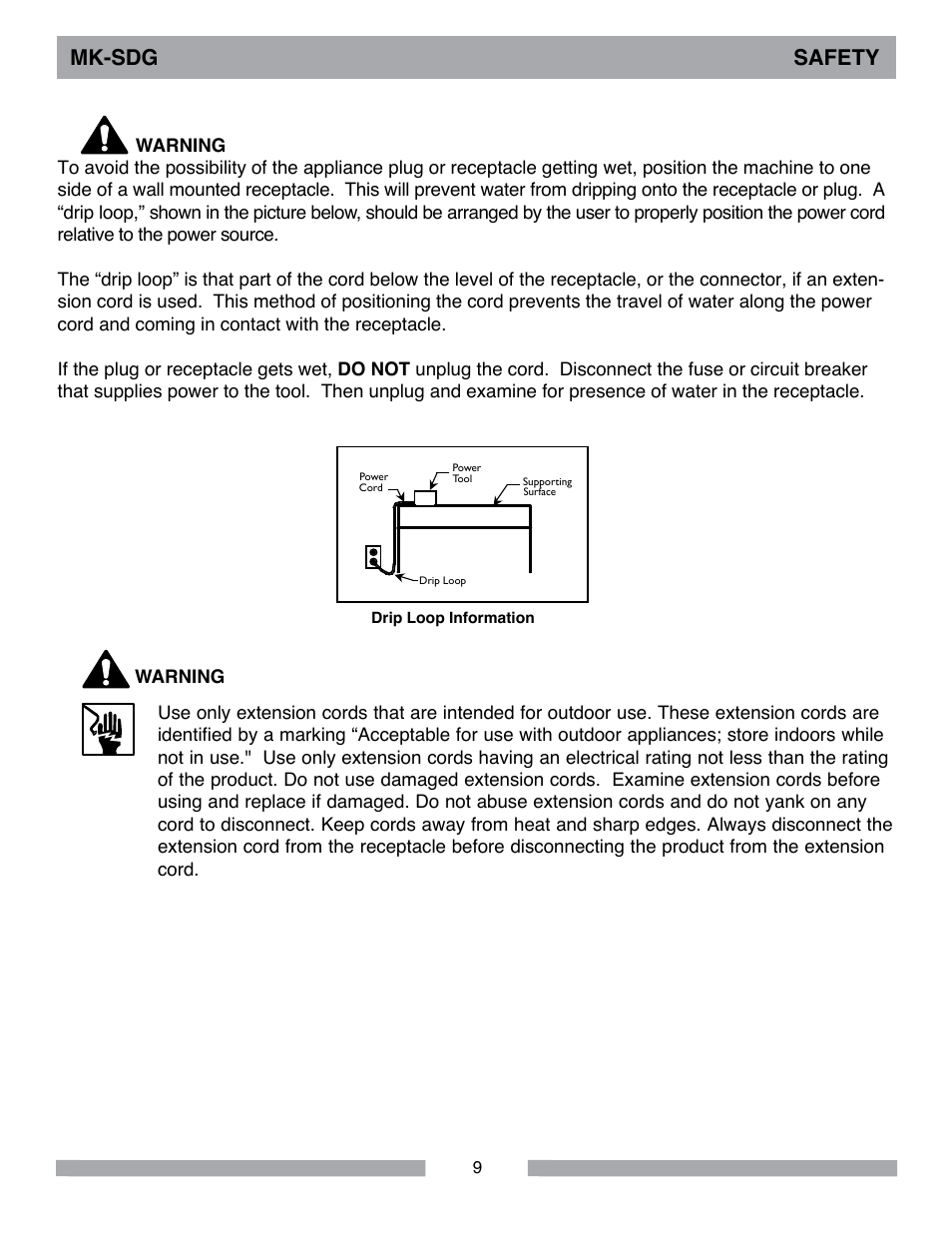 Mk-sdg safety | MK Diamond MK-SDG User Manual | Page 9 / 28