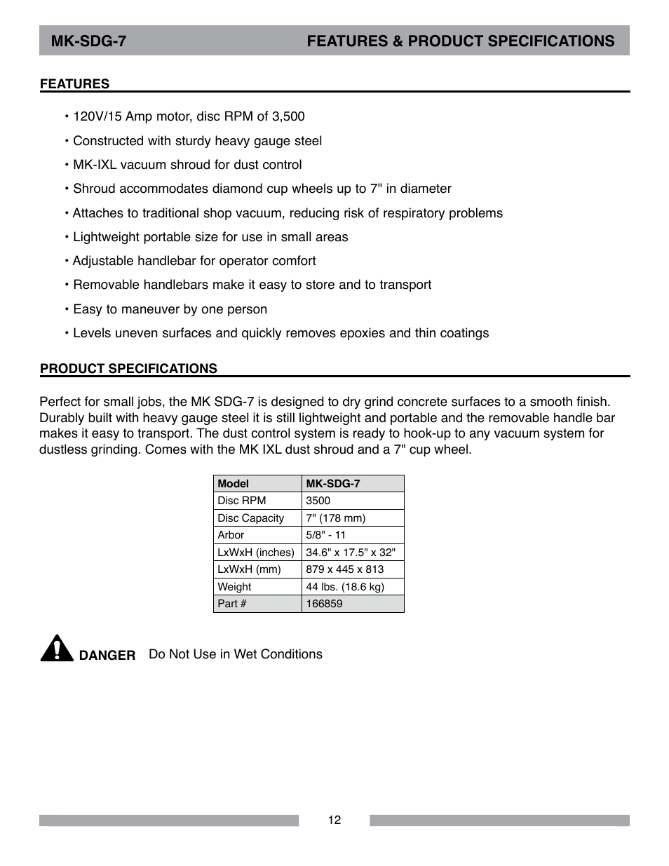 Mk-sdg-7 features & product specifications | MK Diamond SDG-7 User Manual | Page 12 / 24