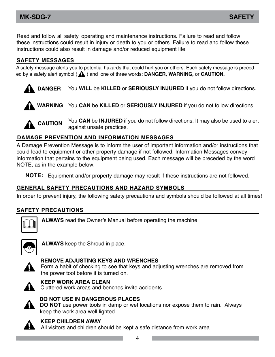 MK Diamond SDG-7 User Manual | Page 4 / 24