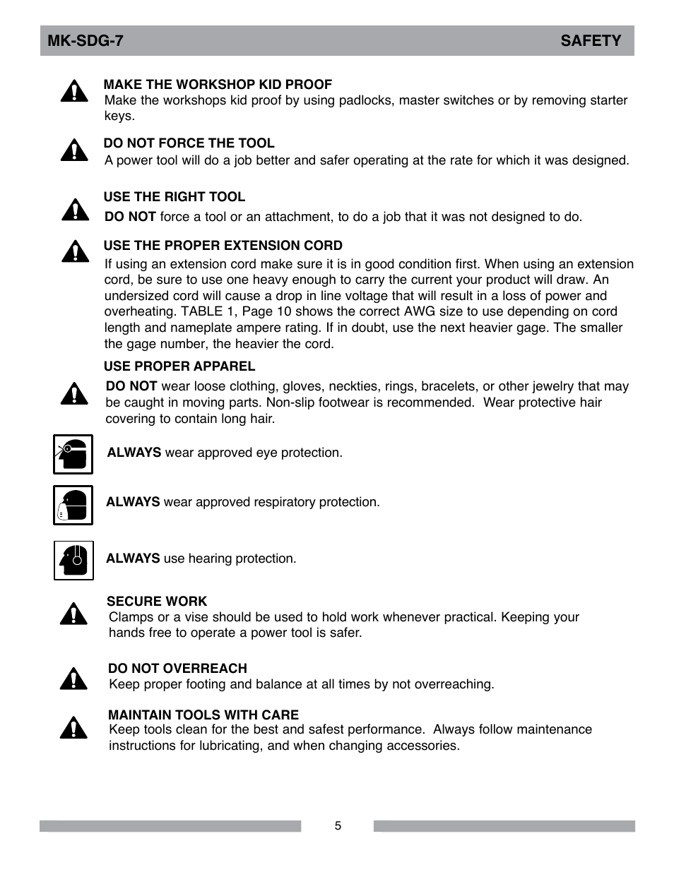 MK Diamond SDG-7 User Manual | Page 5 / 24