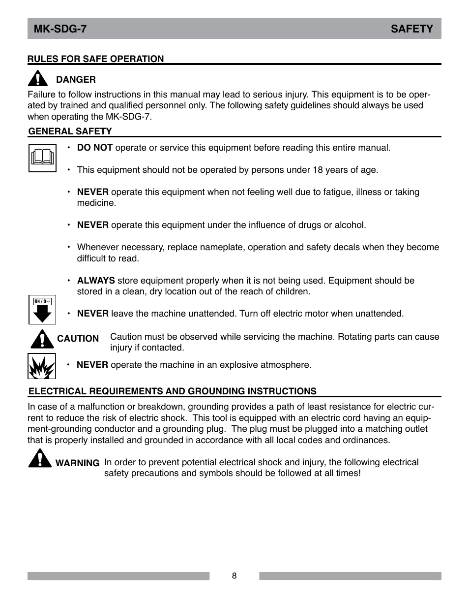 MK Diamond SDG-7 User Manual | Page 8 / 24