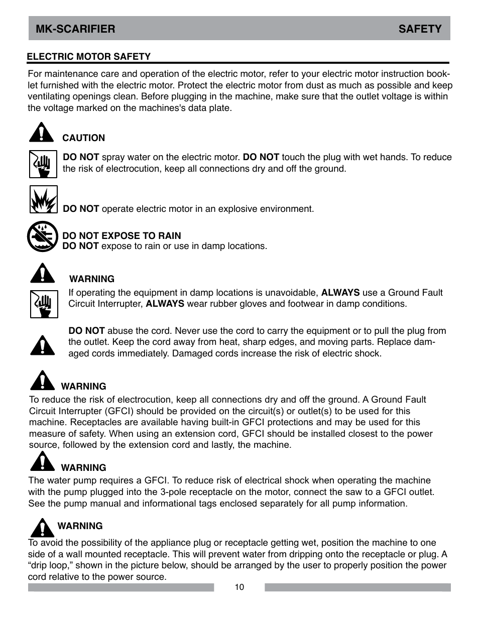 Mk-scarifier safety | MK Diamond Scarifier User Manual | Page 10 / 68