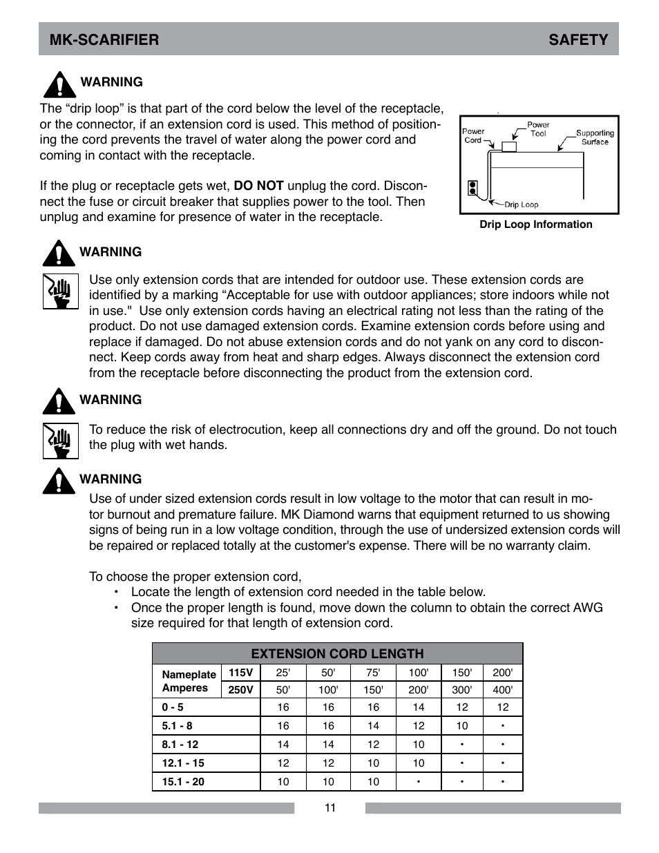 Mk-scarifier safety | MK Diamond Scarifier User Manual | Page 11 / 68