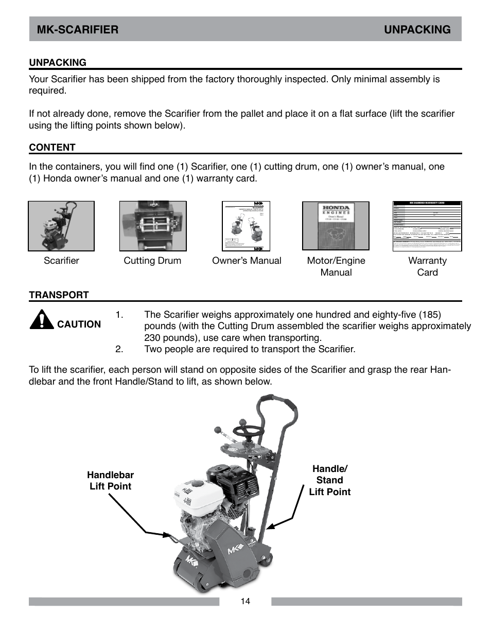 Mk-scarifier unpacking | MK Diamond Scarifier User Manual | Page 14 / 68