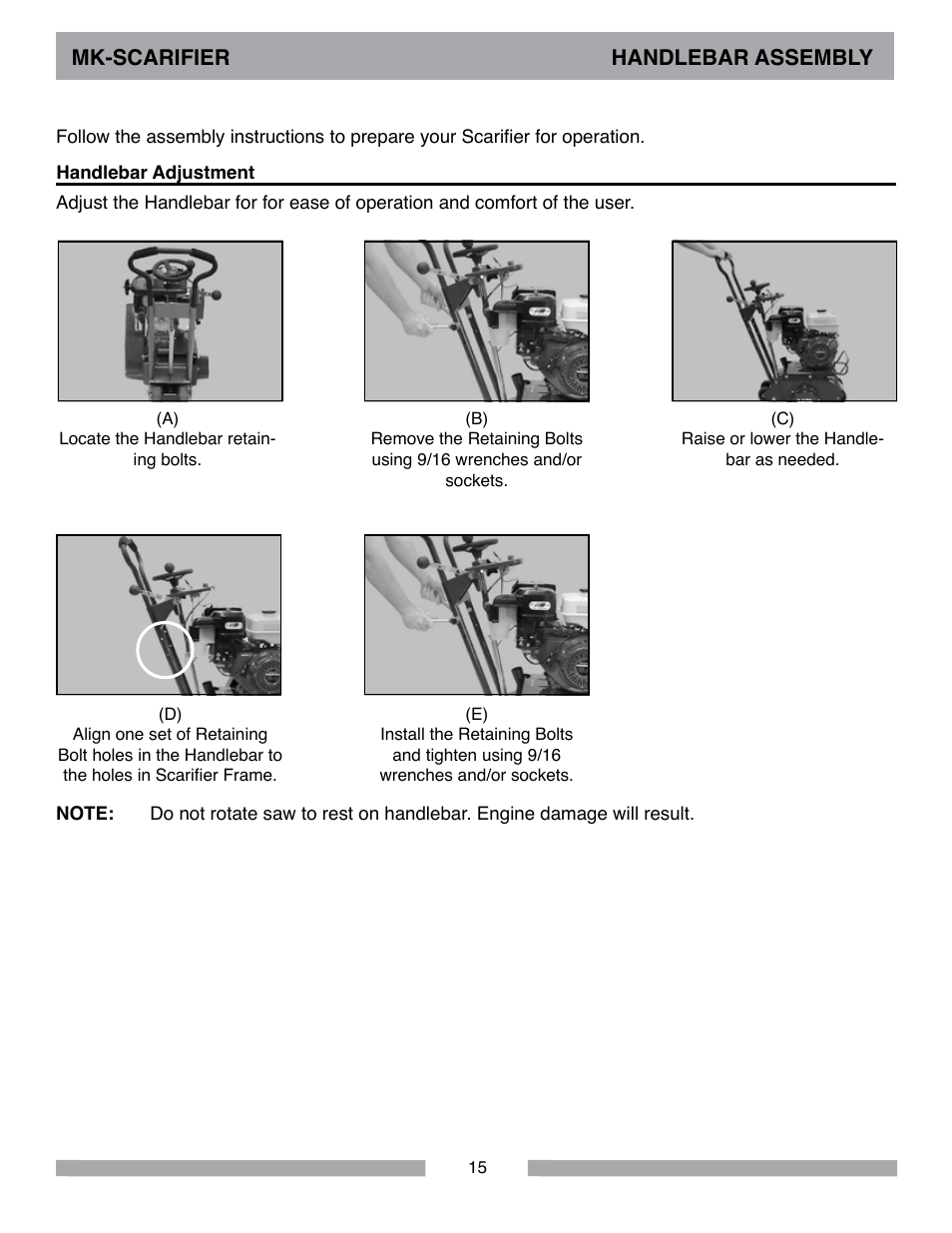 Mk-scarifier handlebar assembly | MK Diamond Scarifier User Manual | Page 15 / 68