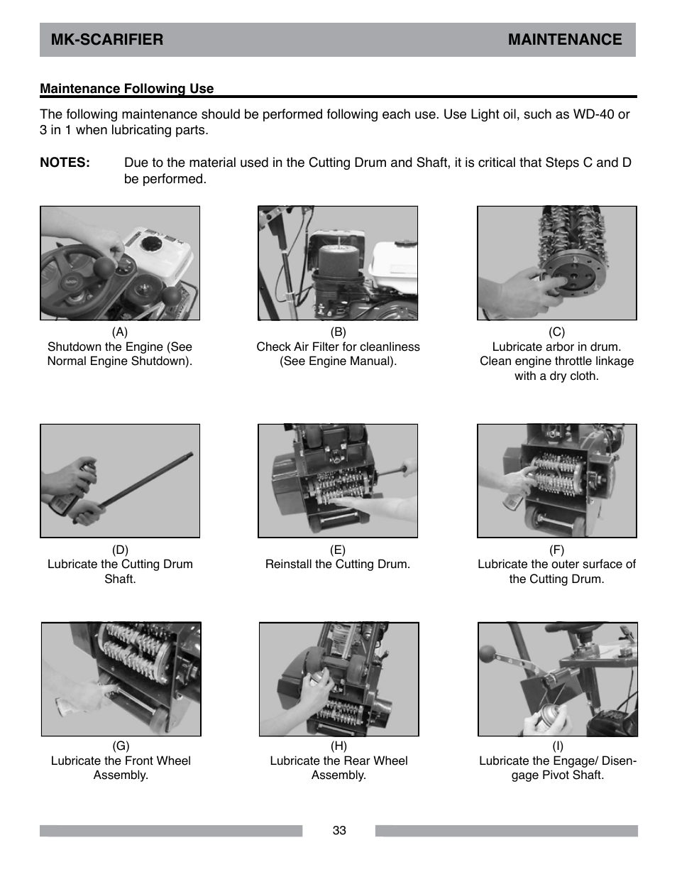 Mk-scarifier maintenance | MK Diamond Scarifier User Manual | Page 33 / 68