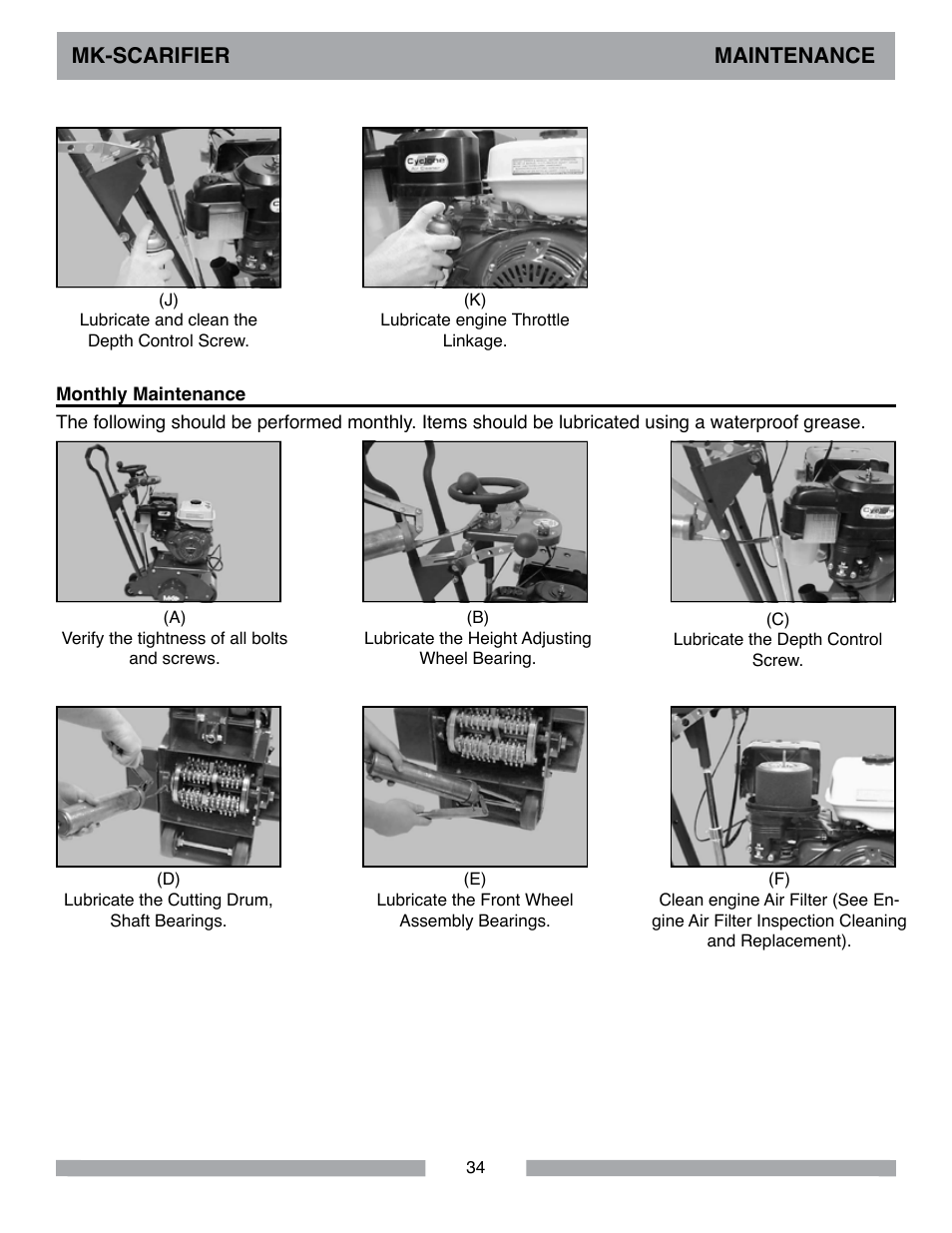 Mk-scarifier maintenance | MK Diamond Scarifier User Manual | Page 34 / 68