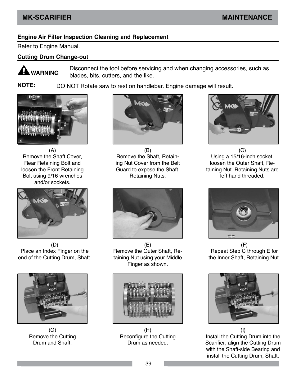 Mk-scarifier maintenance | MK Diamond Scarifier User Manual | Page 39 / 68