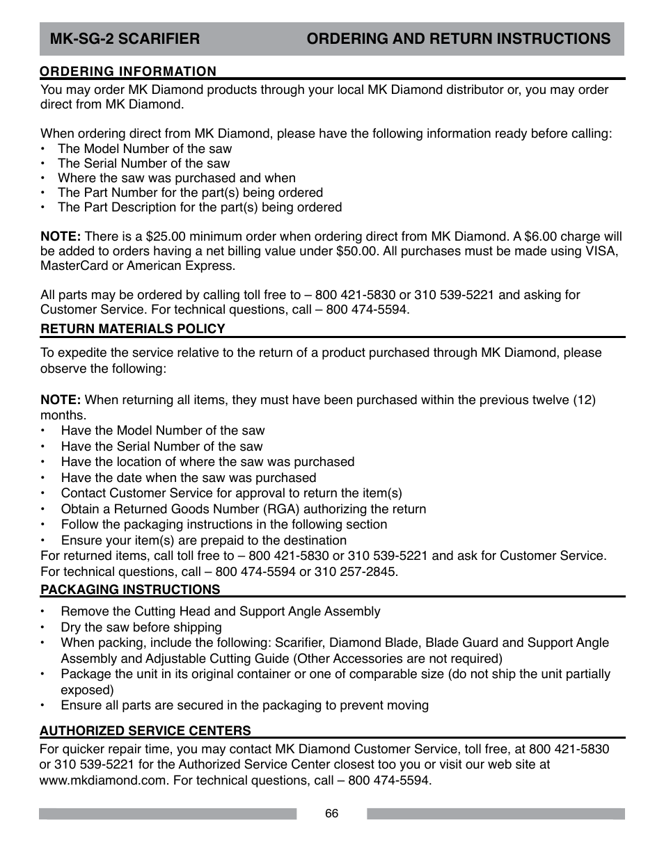 MK Diamond Scarifier User Manual | Page 66 / 68