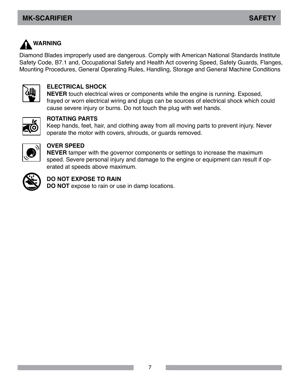 Mk-scarifier safety | MK Diamond Scarifier User Manual | Page 7 / 68