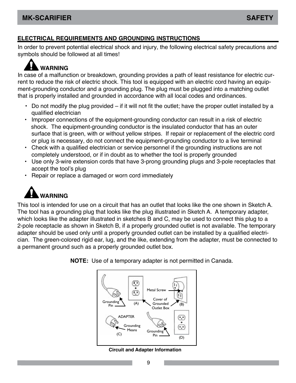Mk-scarifier safety | MK Diamond Scarifier User Manual | Page 9 / 68