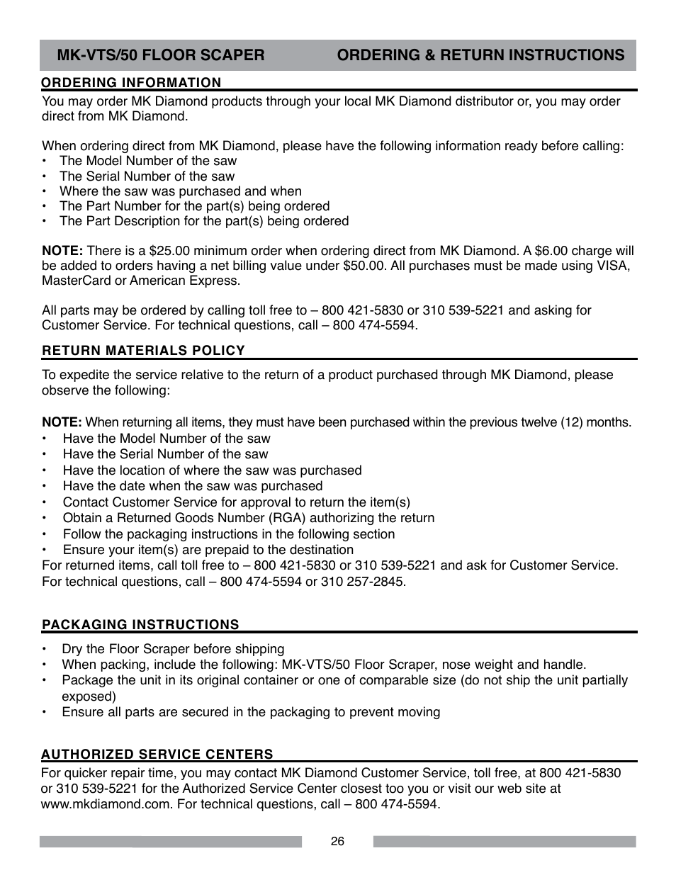 MK Diamond MK-VTS-50 User Manual | Page 26 / 28